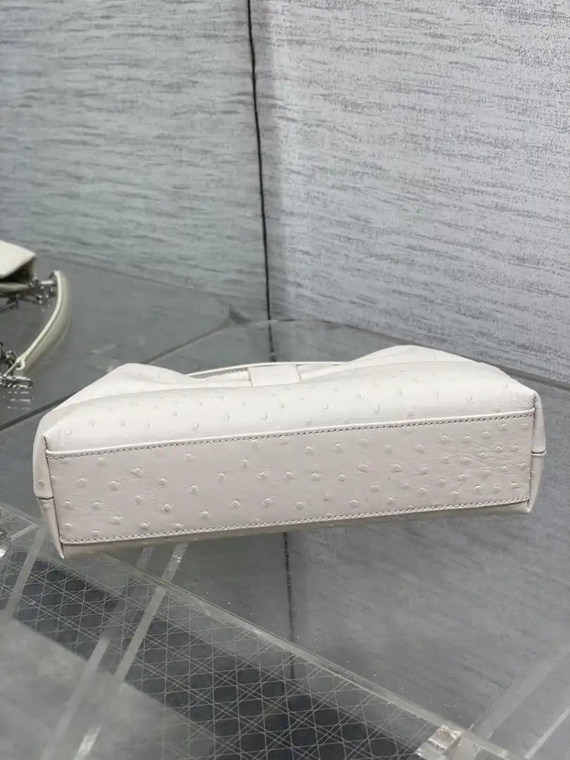 Dior Small Dior Bow Bag Calfskin leather with ostrich pattern M0715 White