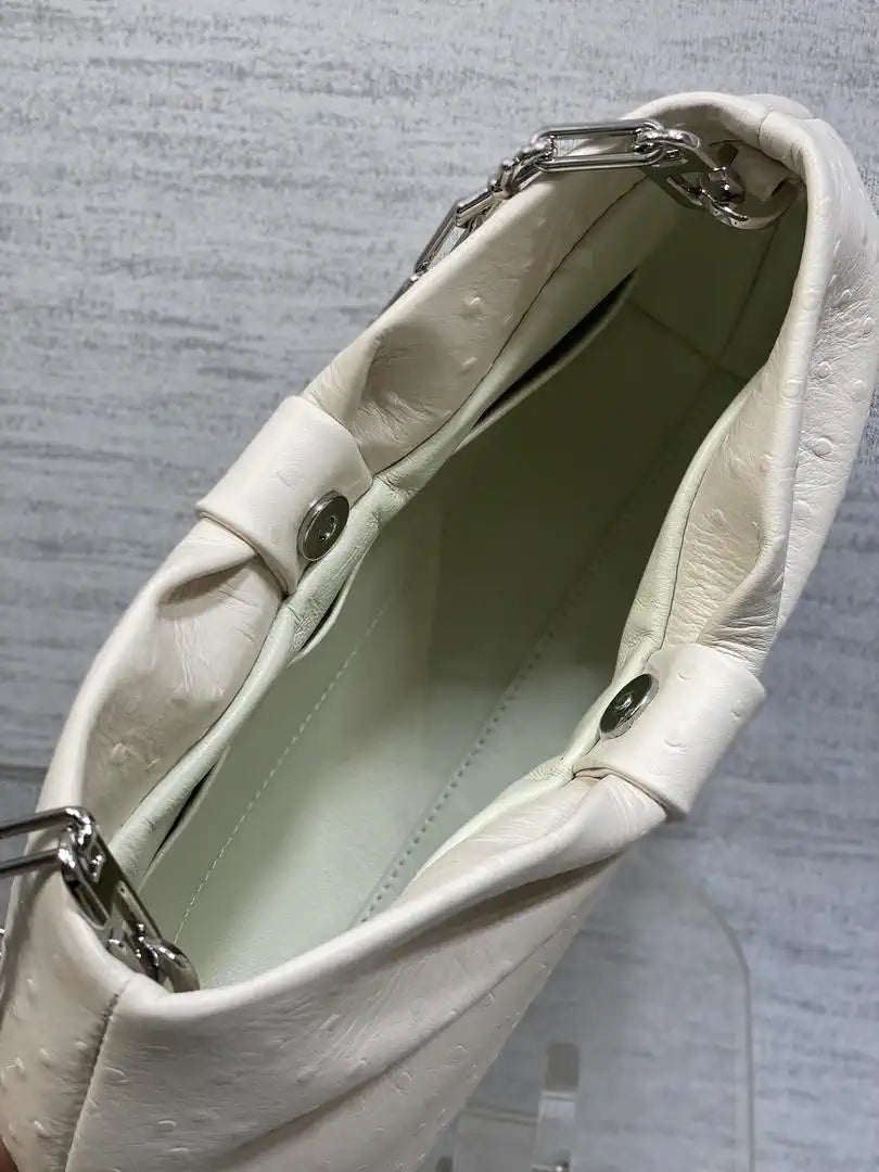 Dior Small Dior Bow Bag Calfskin leather with ostrich pattern M0715 White