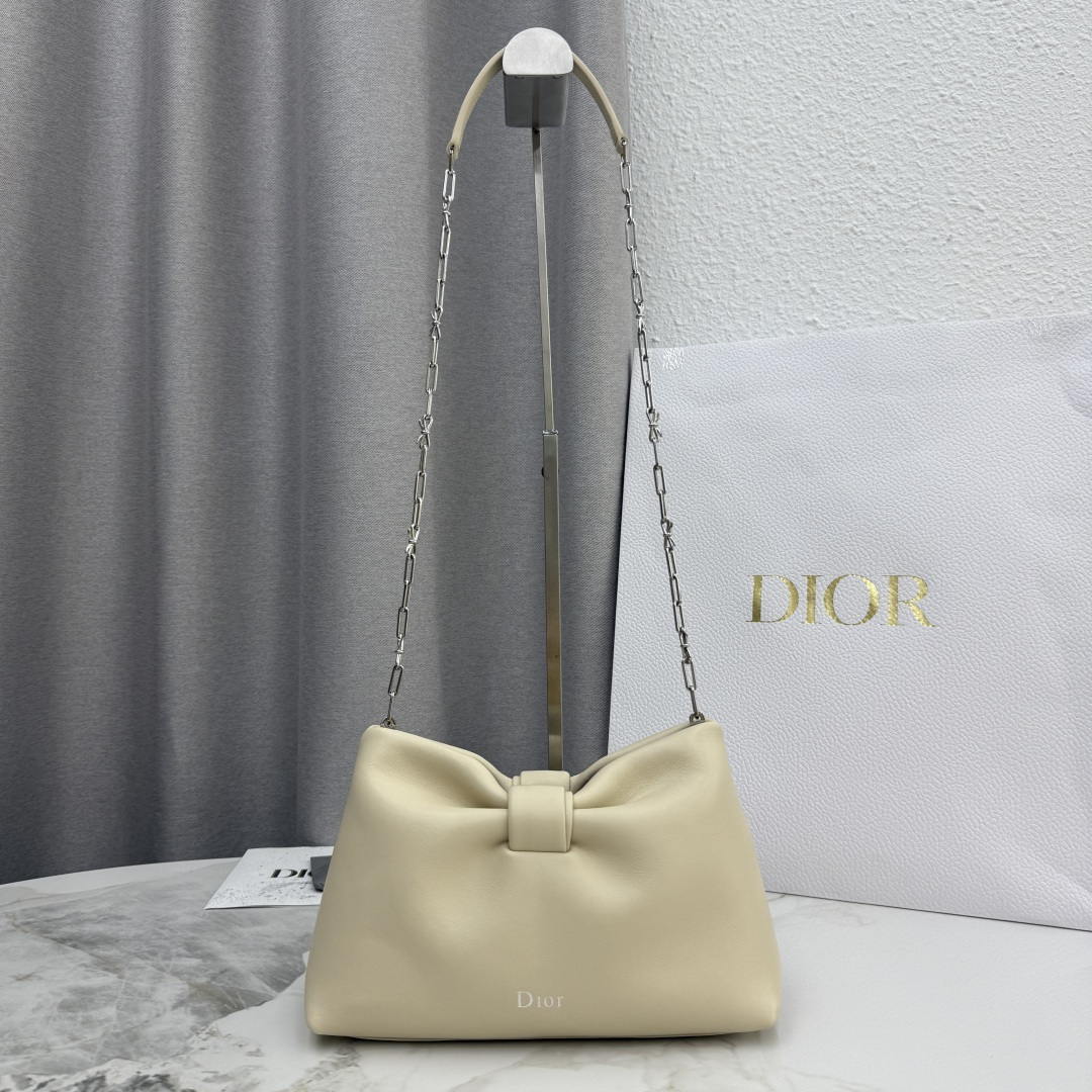Dior Small Dior Bow Bag Lambskin M0715 Beige Silver