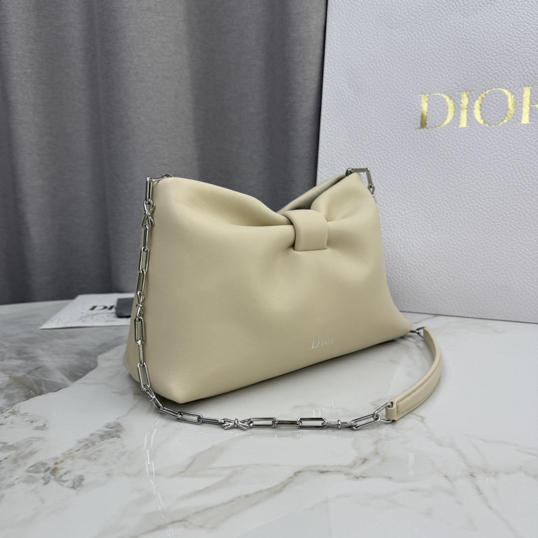 Dior Small Dior Bow Bag Lambskin M0715 Beige Silver