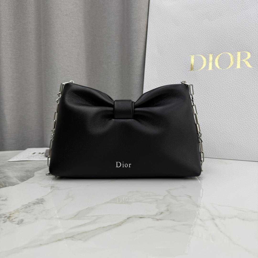 Dior Small Dior Bow Bag Lambskin M0715 Black Silver