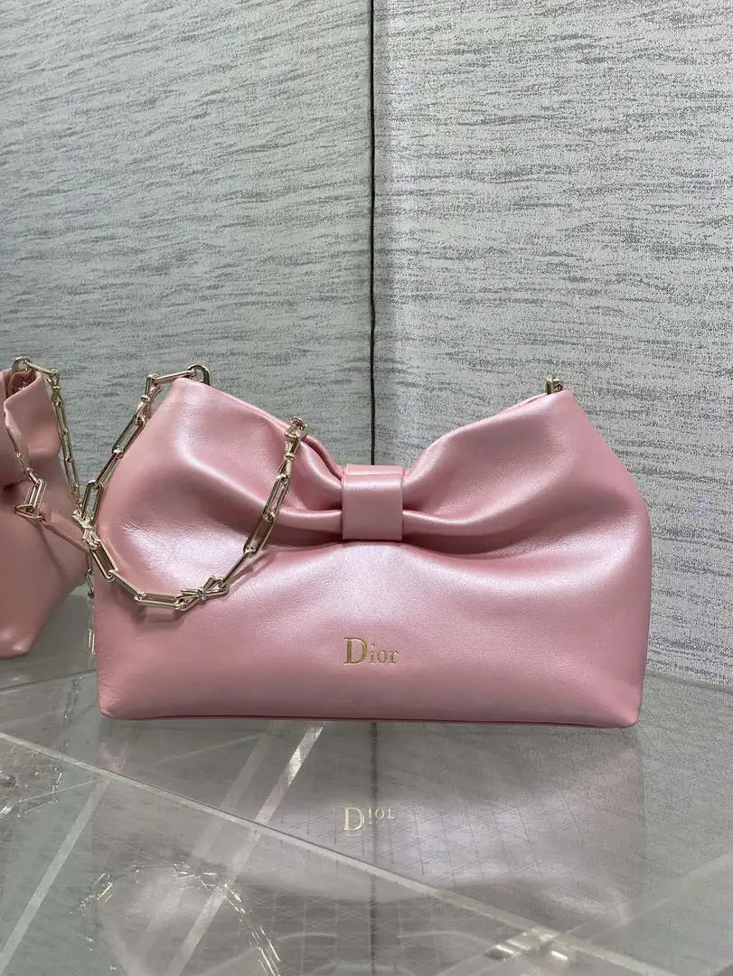 Dior Small Dior Bow Bag Lambskin M0715 Silver Pink