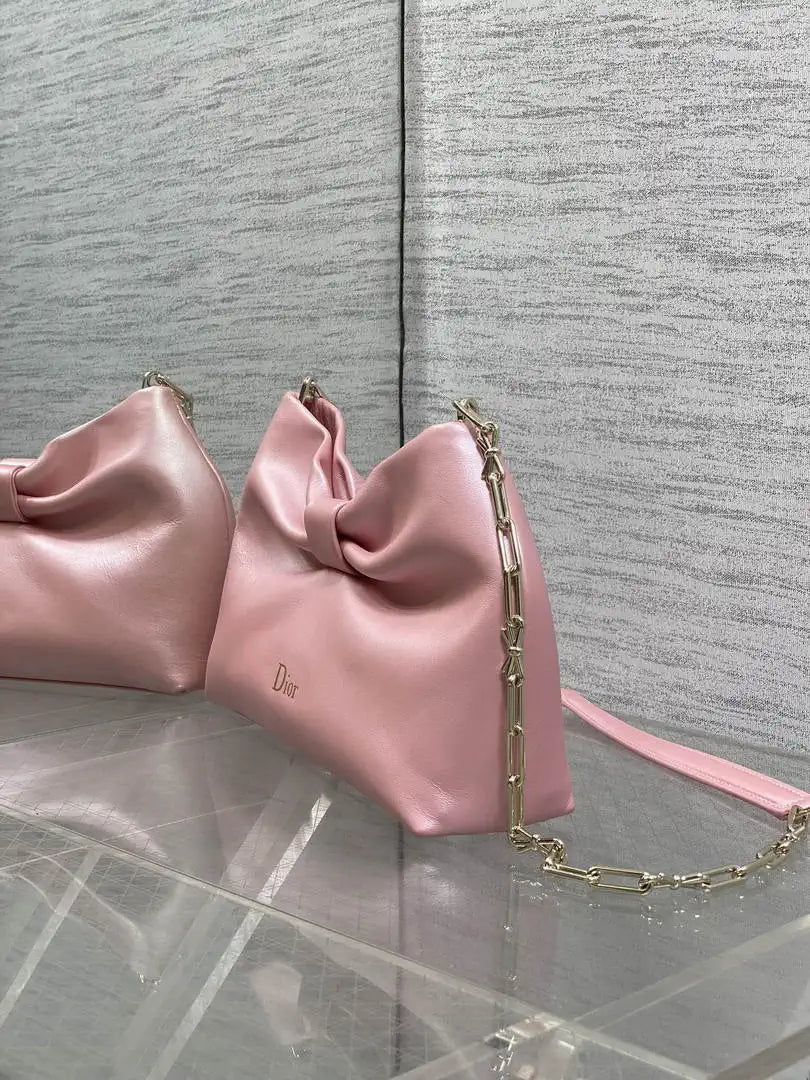 Dior Small Dior Bow Bag Lambskin M0715 Silver Pink