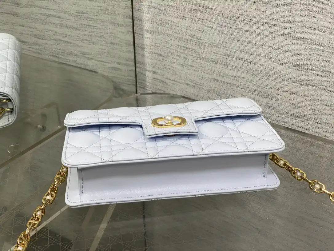Dior Small Dior Jolie Bag With Chain Cannage Calfskin S3117 Glacier Blue