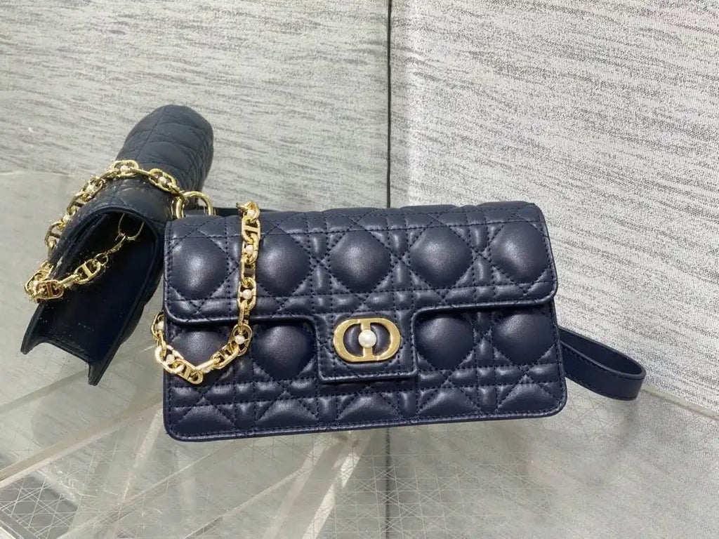 Dior Small Dior Jolie Bag With Chain Cannage Calfskin S3117 Navy Blue
