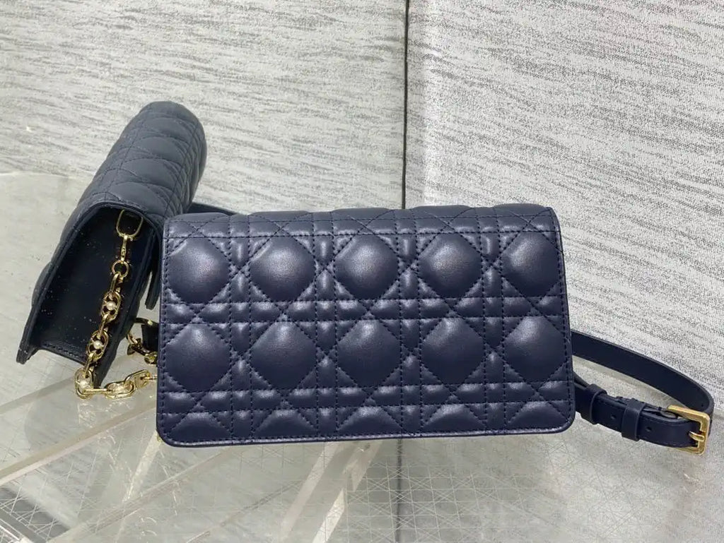 Dior Small Dior Jolie Bag With Chain Cannage Calfskin S3117 Navy Blue
