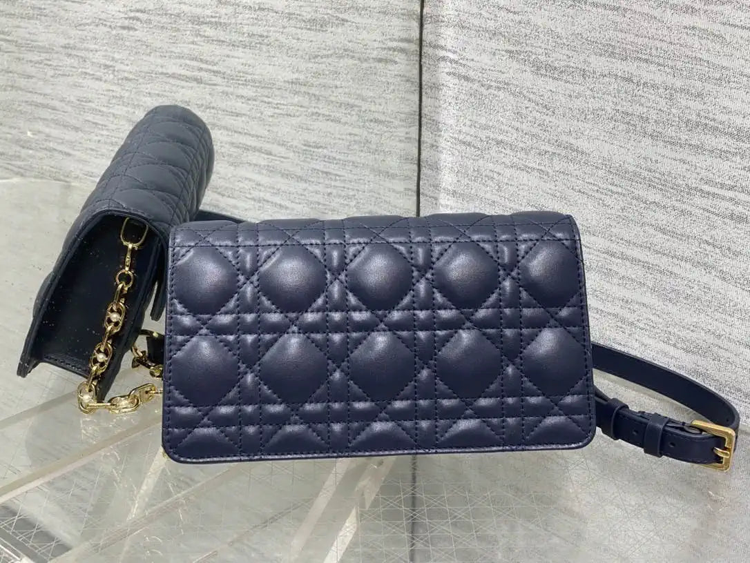 Dior Small Dior Jolie Bag With Chain Cannage Calfskin S3117 Navy Blue