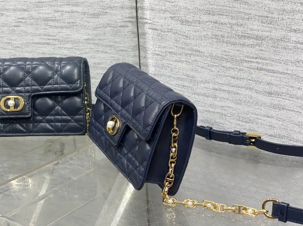 Dior Small Dior Jolie Bag With Chain Cannage Calfskin S3117 Navy Blue