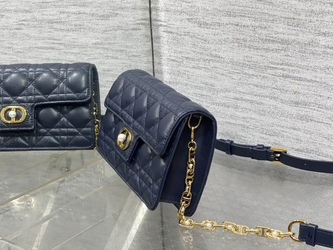 Dior Small Dior Jolie Bag With Chain Cannage Calfskin S3117 Navy Blue