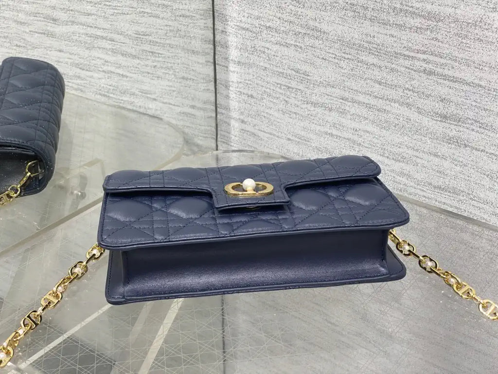 Dior Small Dior Jolie Bag With Chain Cannage Calfskin S3117 Navy Blue