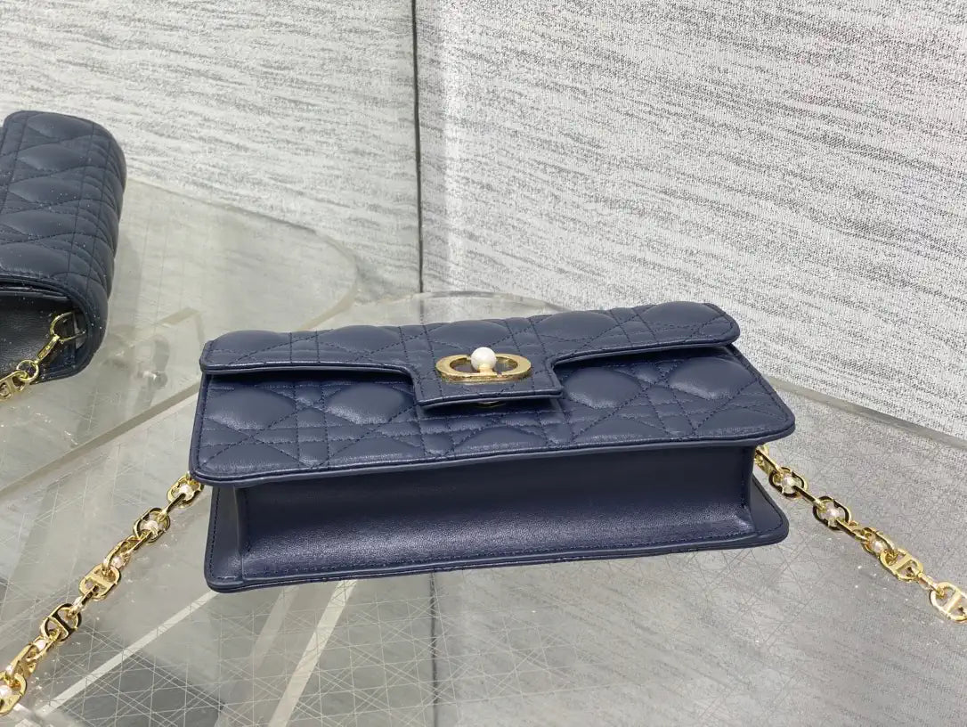 Dior Small Dior Jolie Bag With Chain Cannage Calfskin S3117 Navy Blue