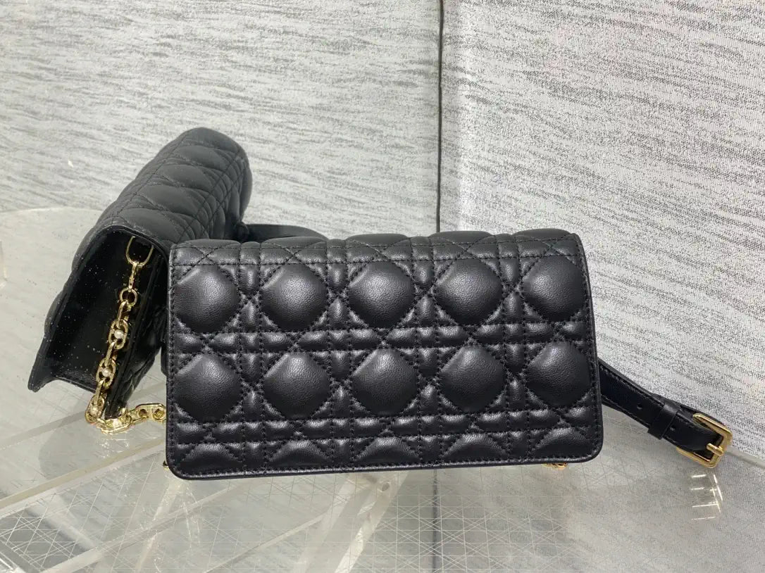 Dior Small Dior Jolie Bag With Chain Black Cannage Calfskin S3117