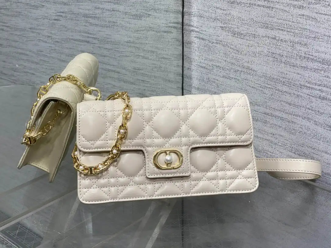 Dior Small Dior Jolie Bag With Chain Ivory Cannage Calfskin S3117