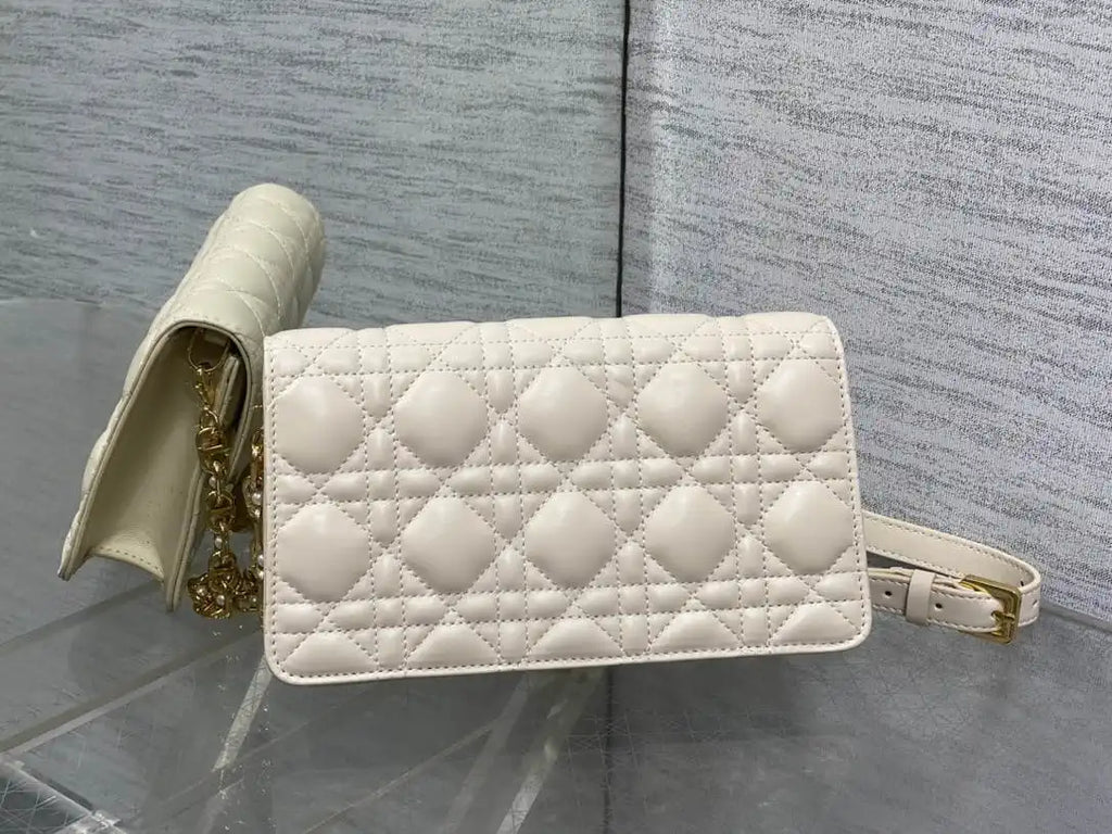 Dior Small Dior Jolie Bag With Chain Ivory Cannage Calfskin S3117