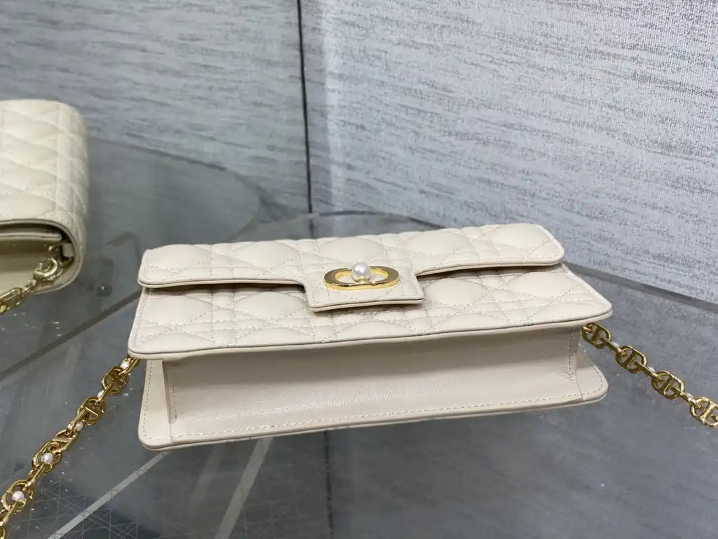 Dior Small Dior Jolie Bag With Chain Ivory Cannage Calfskin S3117