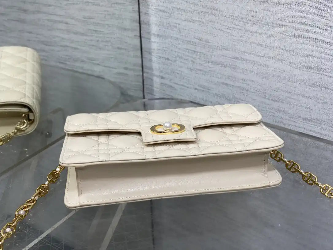 Dior Small Dior Jolie Bag With Chain Ivory Cannage Calfskin S3117