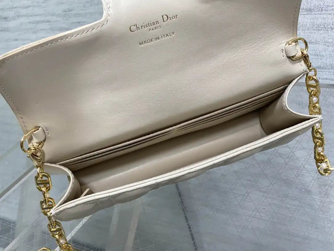 Dior Small Dior Jolie Bag With Chain Ivory Cannage Calfskin S3117