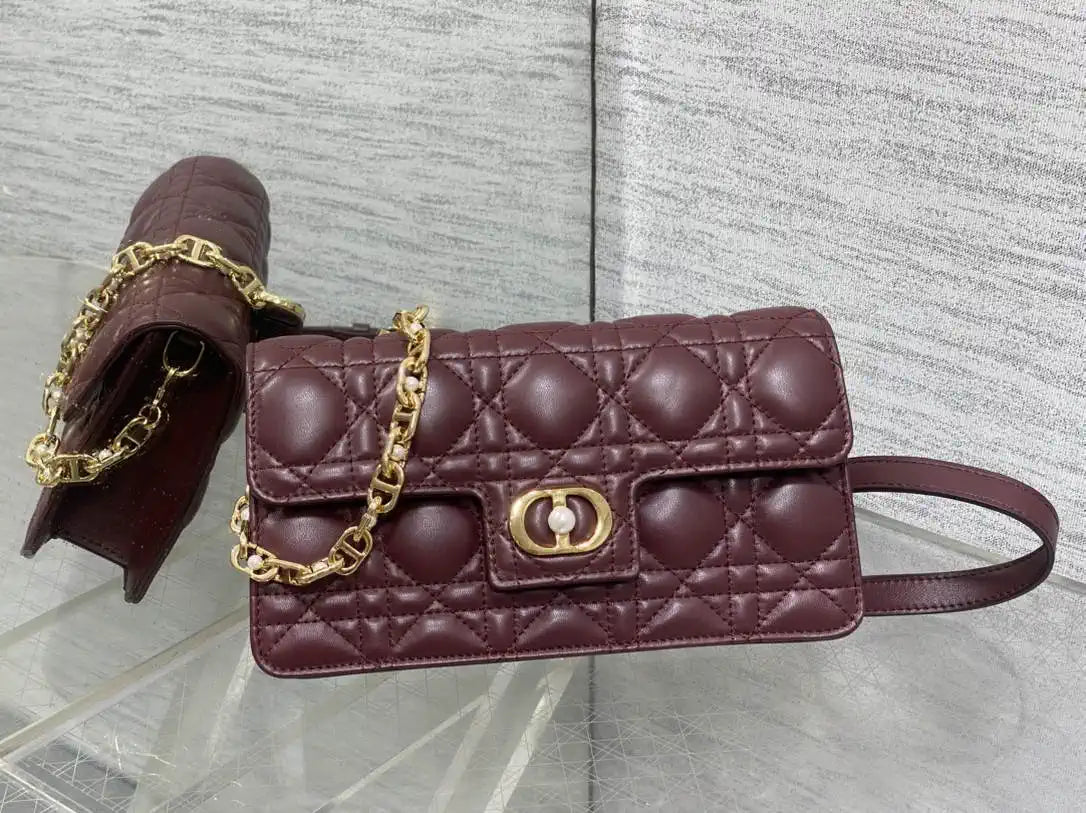 Dior Small Dior Jolie Bag With Chain Wine Red Cannage Calfskin S3117