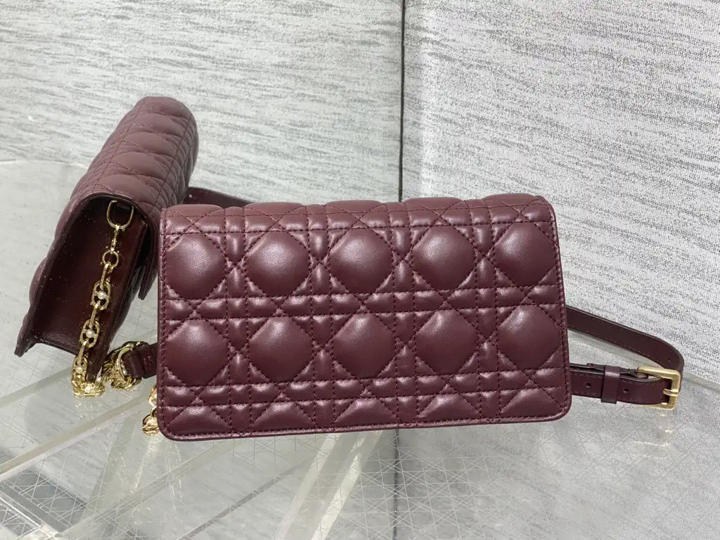 Dior Small Dior Jolie Bag With Chain Wine Red Cannage Calfskin S3117