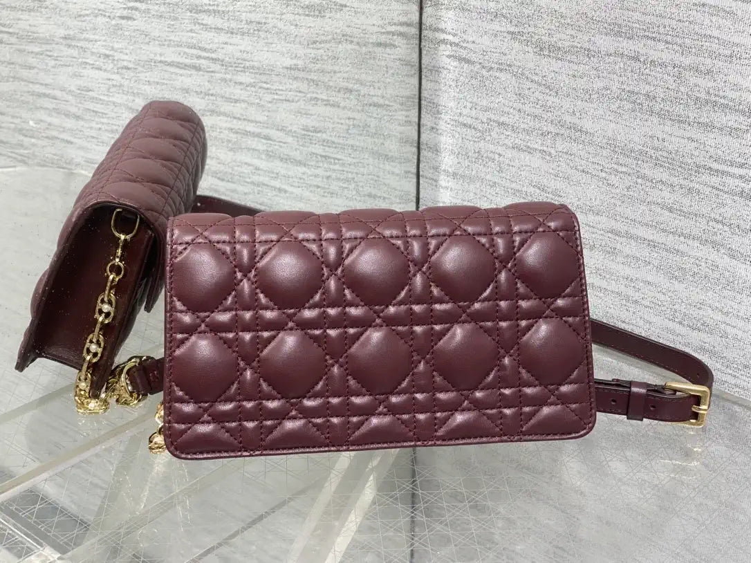 Dior Small Dior Jolie Bag With Chain Wine Red Cannage Calfskin S3117