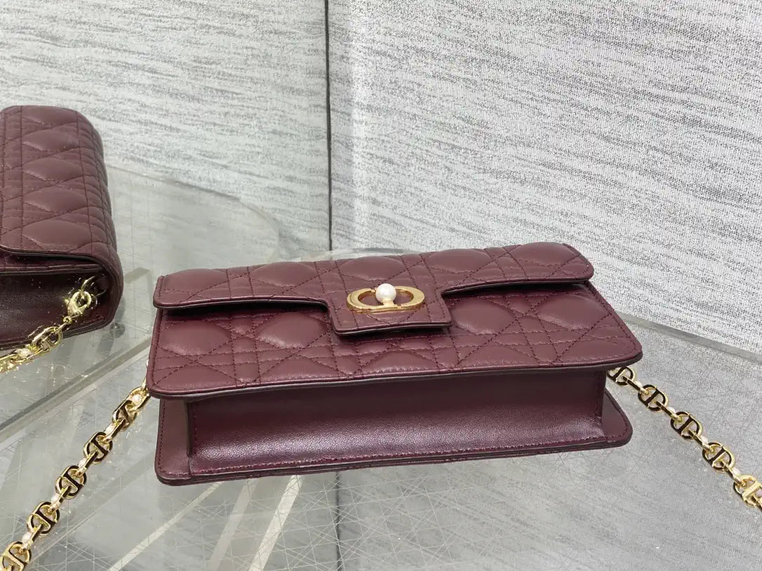Dior Small Dior Jolie Bag With Chain Wine Red Cannage Calfskin S3117