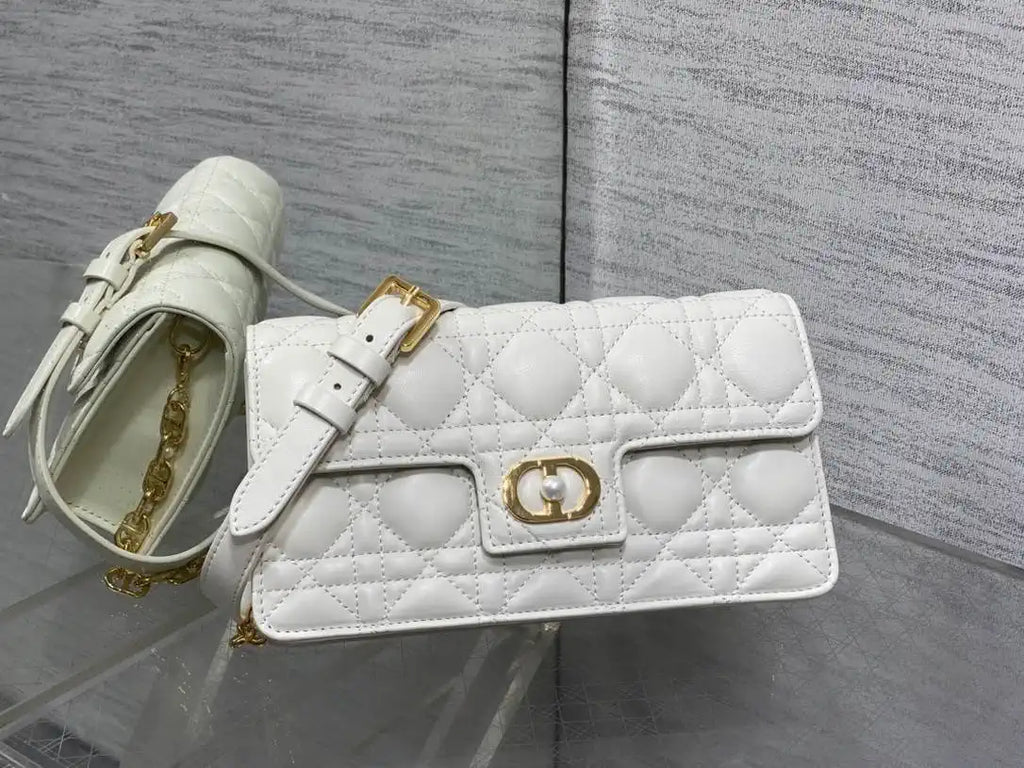 Dior Small Dior Jolie Bag With Chain Cannage Calfskin S3117 White