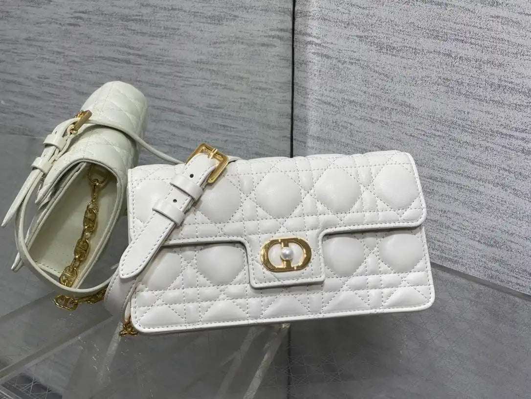 Dior Small Dior Jolie Bag With Chain Cannage Calfskin S3117 White