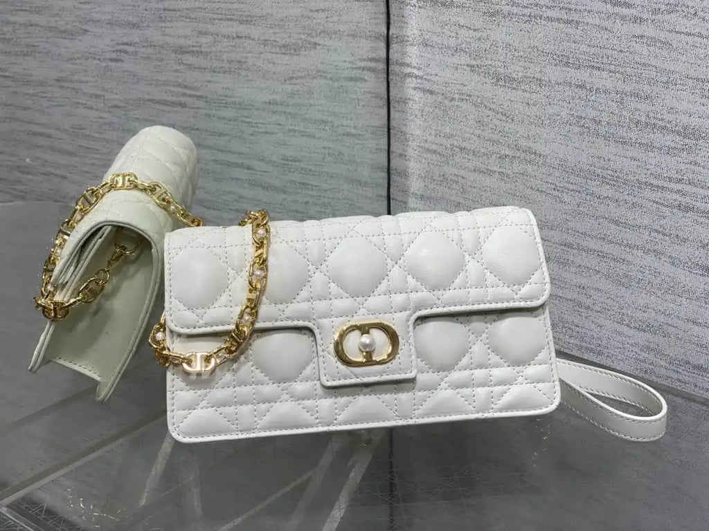 Dior Small Dior Jolie Bag With Chain Cannage Calfskin S3117 White