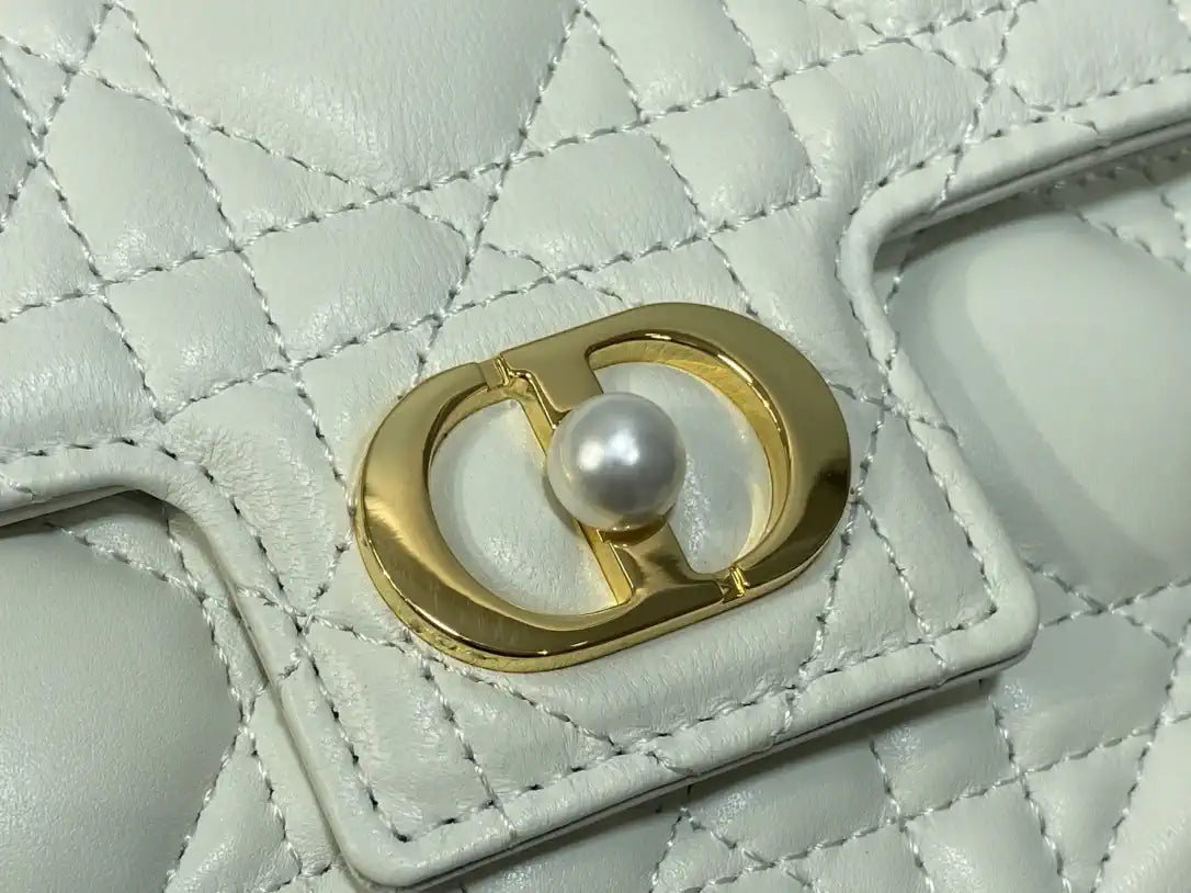 Dior Small Dior Jolie Bag With Chain Cannage Calfskin S3117 White