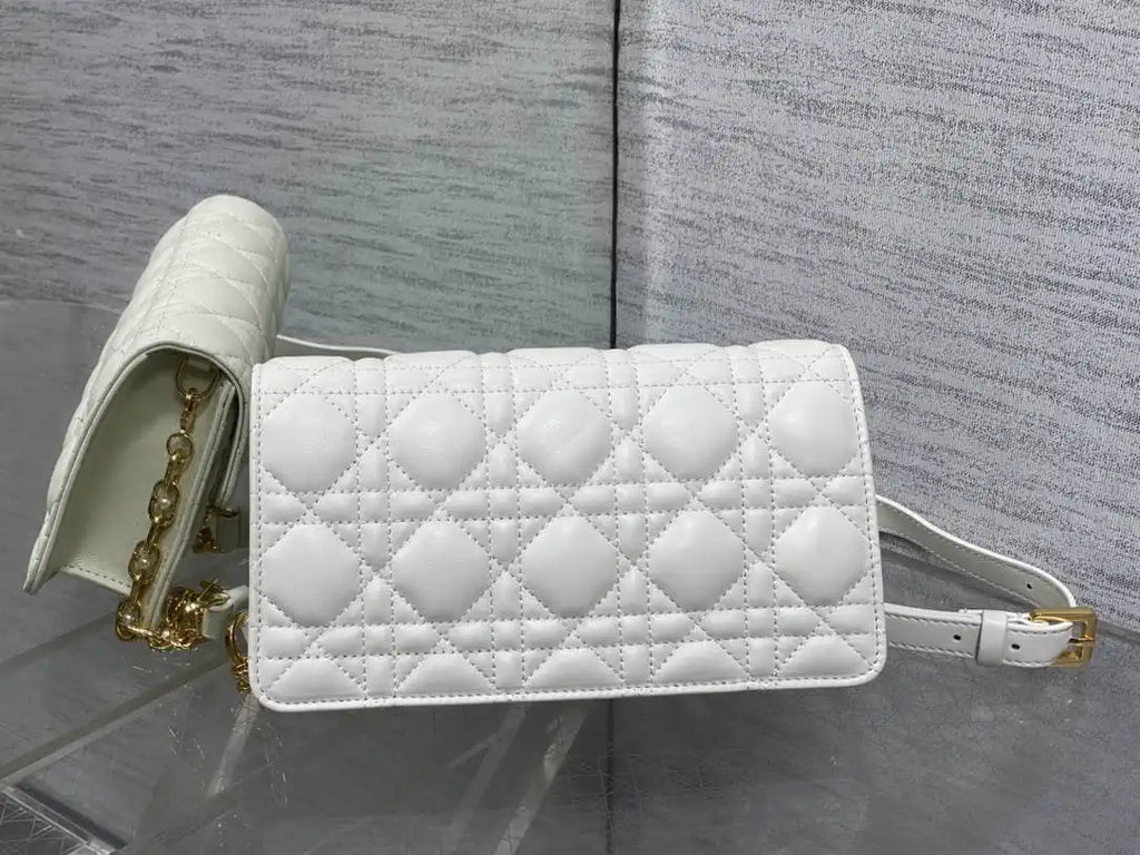 Dior Small Dior Jolie Bag With Chain Cannage Calfskin S3117 White
