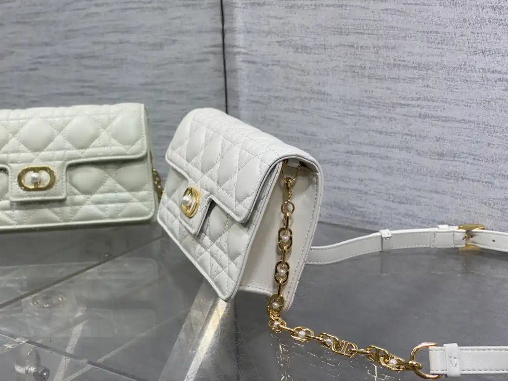 Dior Small Dior Jolie Bag With Chain Cannage Calfskin S3117 White
