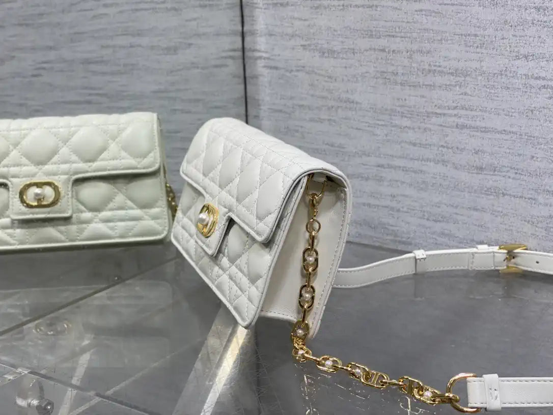 Dior Small Dior Jolie Bag With Chain Cannage Calfskin S3117 White