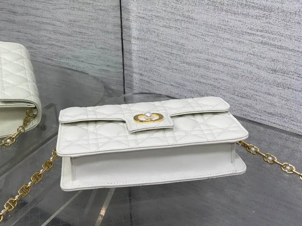Dior Small Dior Jolie Bag With Chain Cannage Calfskin S3117 White