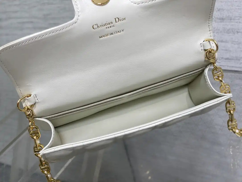 Dior Small Dior Jolie Bag With Chain Cannage Calfskin S3117 White