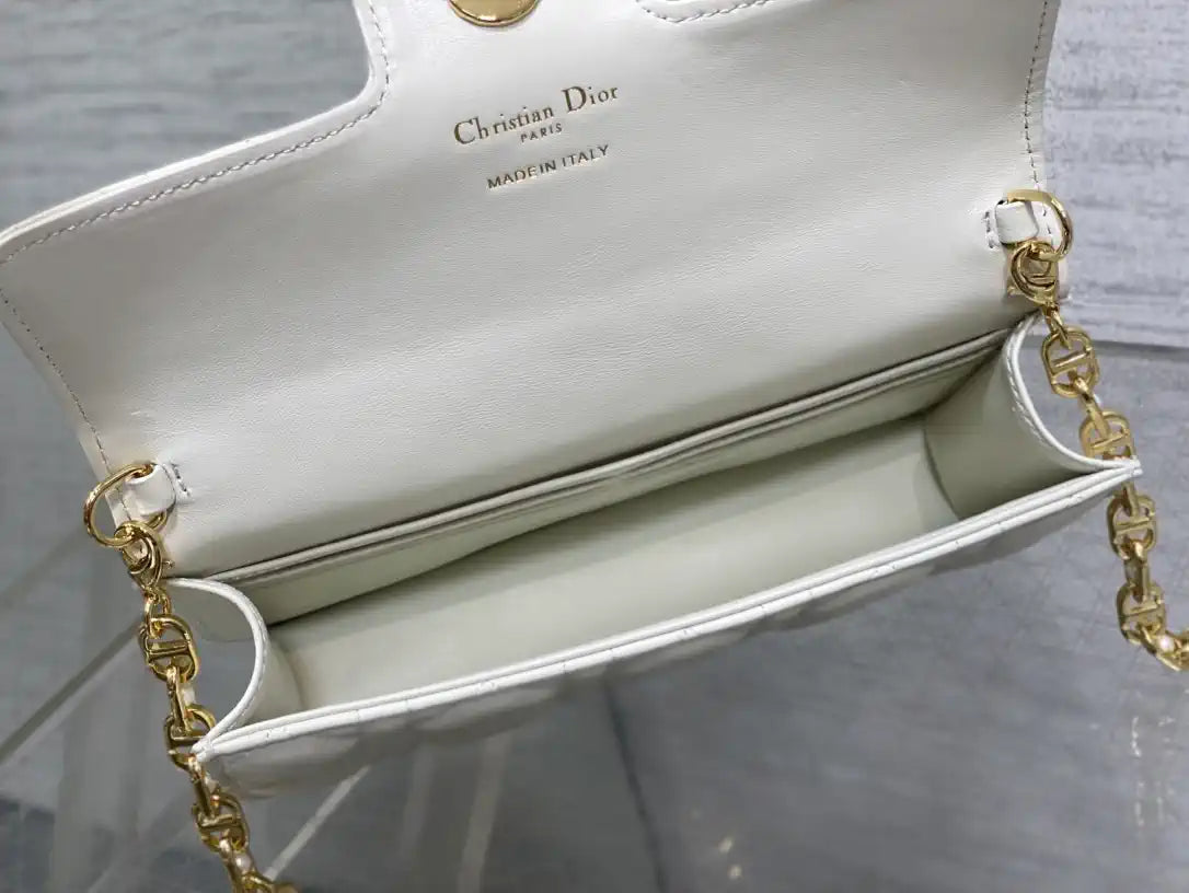Dior Small Dior Jolie Bag With Chain Cannage Calfskin S3117 White