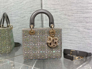 Dior Small Lady Bag Lambskin M0538 Limited Edition Heavy Industry Beads Gray - Default Title - View 1