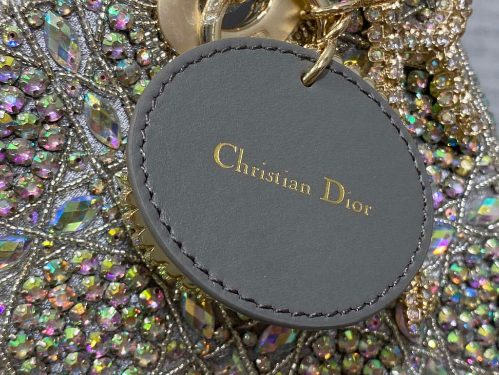 Dior Small Lady Bag Lambskin M0538 Limited Edition Heavy Industry Beads Gray