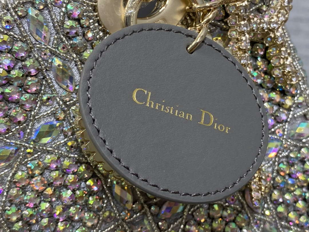 Dior Small Lady Bag Lambskin M0538 Limited Edition Heavy Industry Beads Gray