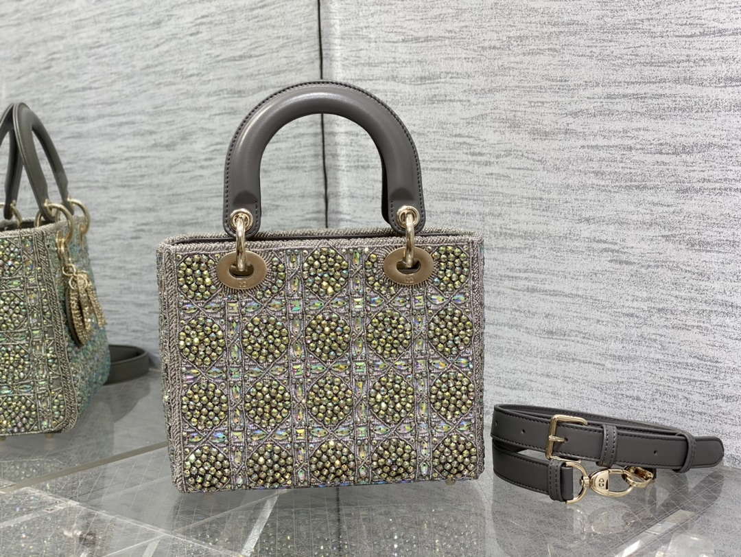 Dior Small Lady Bag Lambskin M0538 Limited Edition Heavy Industry Beads Gray - Default Title - View 2