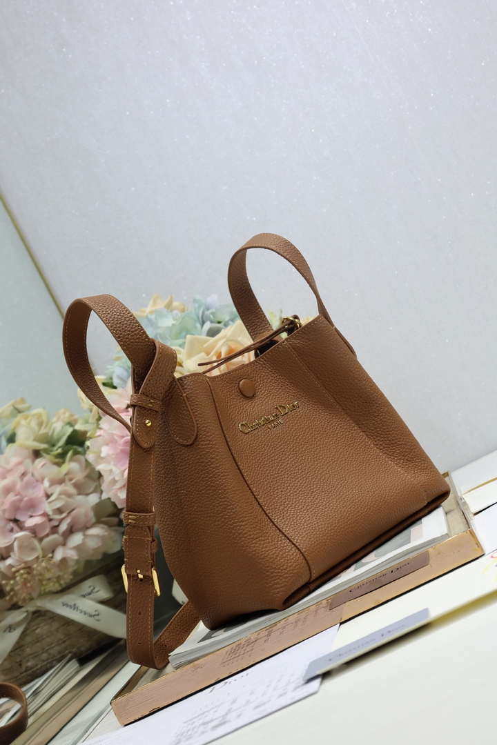 Dior M2840 Small Signature Bucket Bag Grained Calfskin Brown