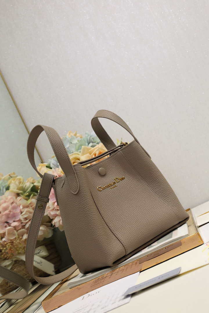Dior M2840 Small Signature Bucket Bag Grained Calfskin Gray
