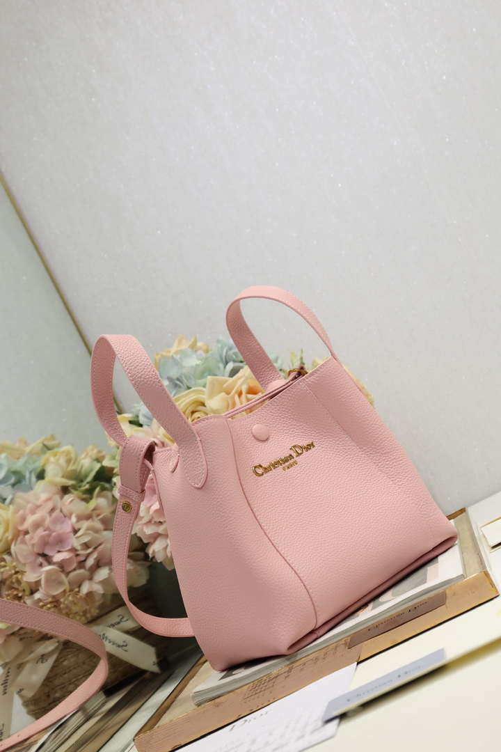 Dior M2840 Small Signature Bucket Bag Grained Calfskin Pink
