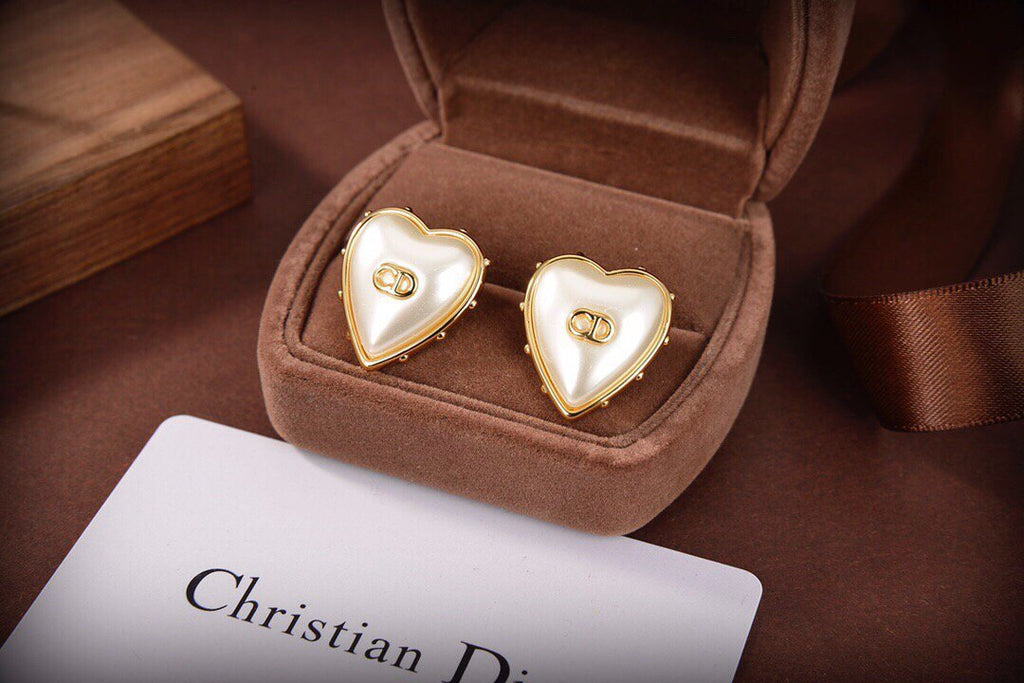 Dior Petit CD Earrings Gold-Finish Metal and White Resin Pearls 20199 - luxibagsmall