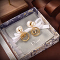 Dior Petit CD Earrings Gold-Finish Metal and White Resin Pearls 20200 - luxibagsmall
