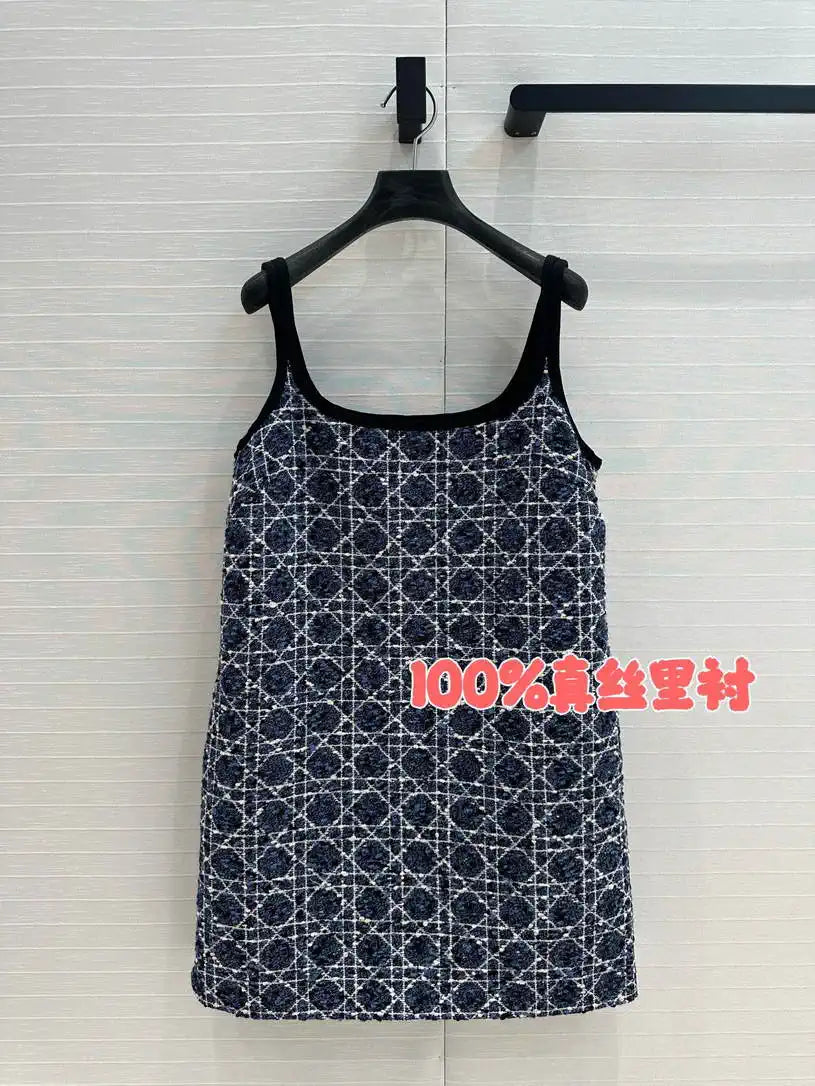 Dior Women Blue and white Princess Diana rattan check slip  dress D38700