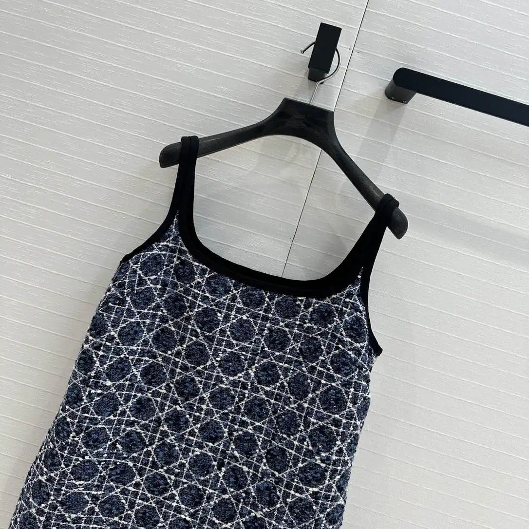 Dior Women Blue and white Princess Diana rattan check slip  dress D38700
