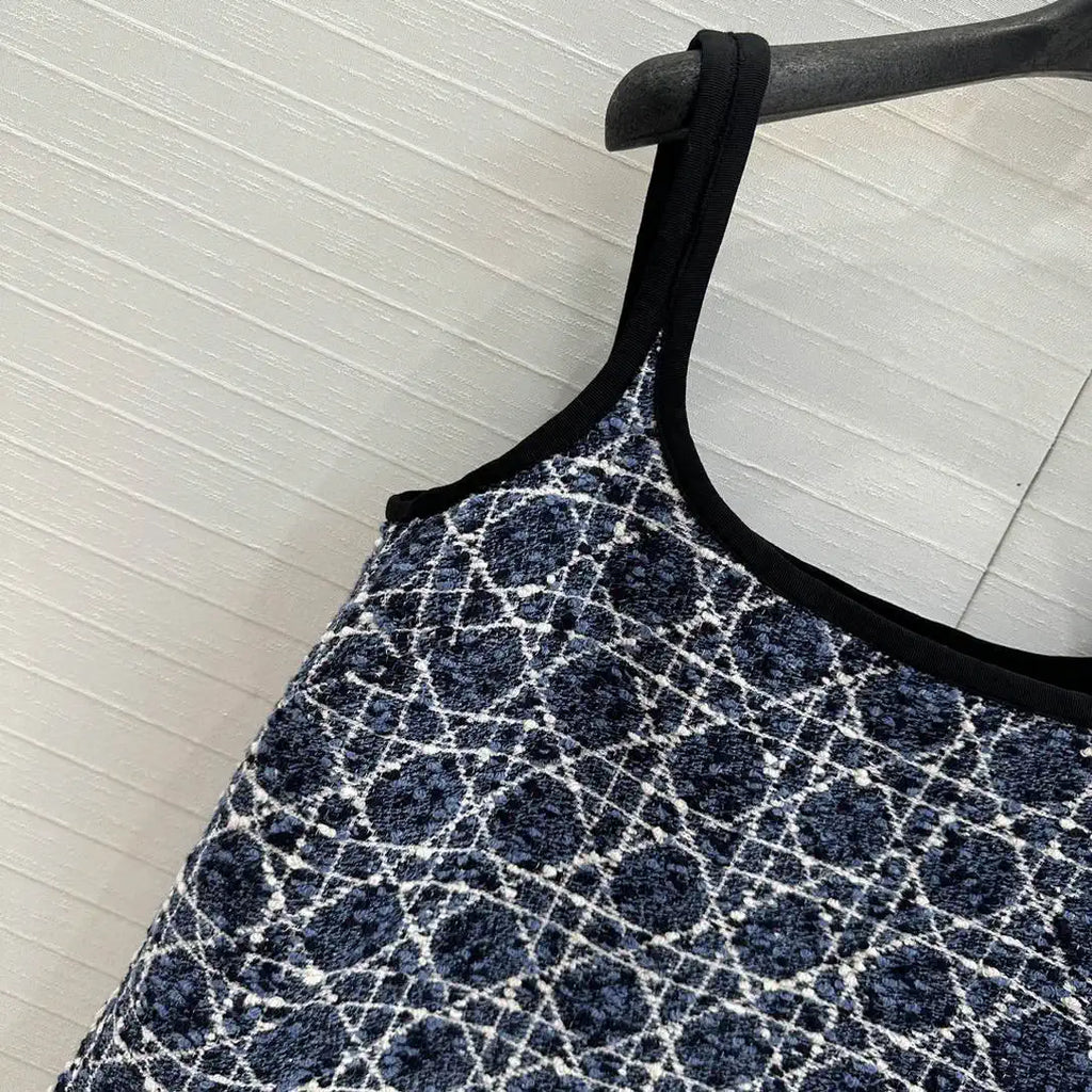 Dior Women Blue and white Princess Diana rattan check slip  dress D38700