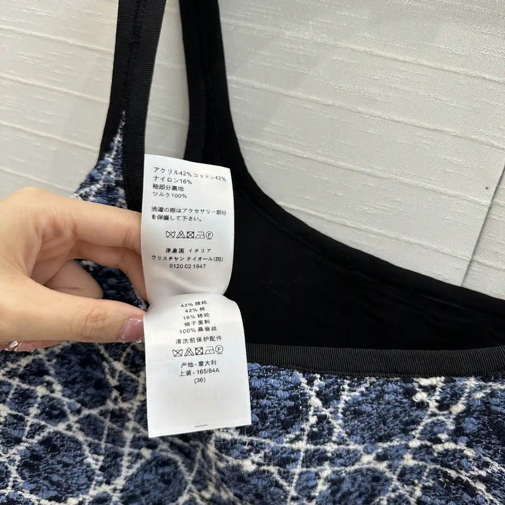 Dior Women Blue and white Princess Diana rattan check slip  dress D38700