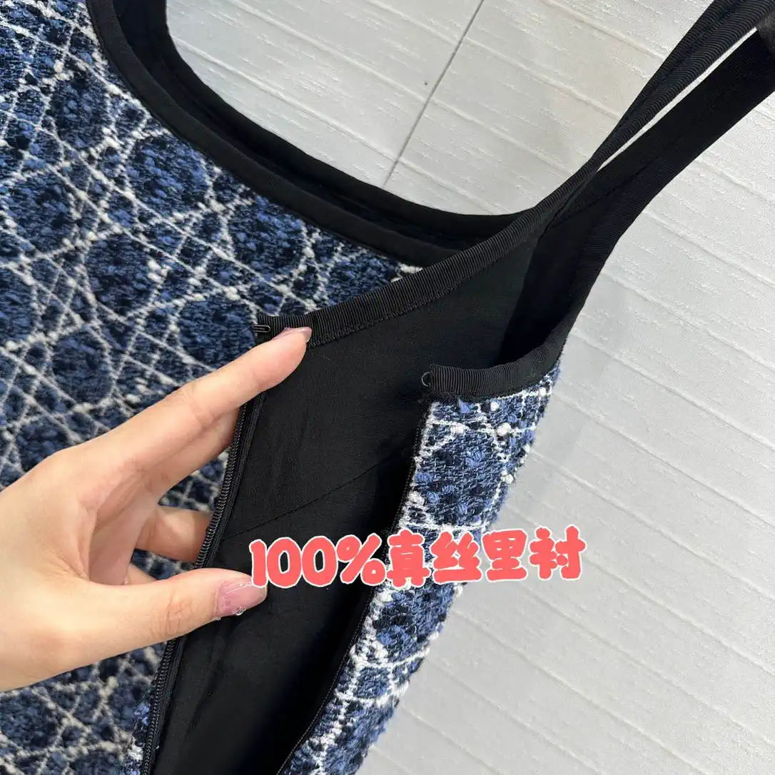 Dior Women Blue and white Princess Diana rattan check slip  dress D38700