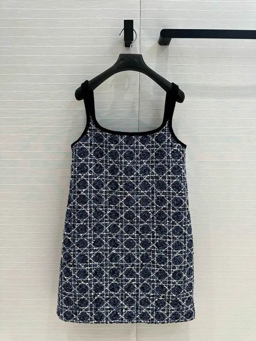 Dior Women Blue and white Princess Diana rattan check slip  dress D38700